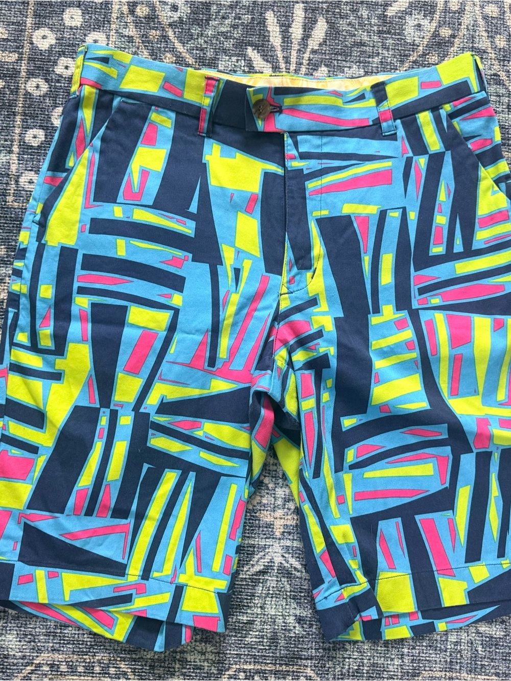Loudmouth Men's Vibrant Abstract Print Shorts - Blue/Pink/Yellow